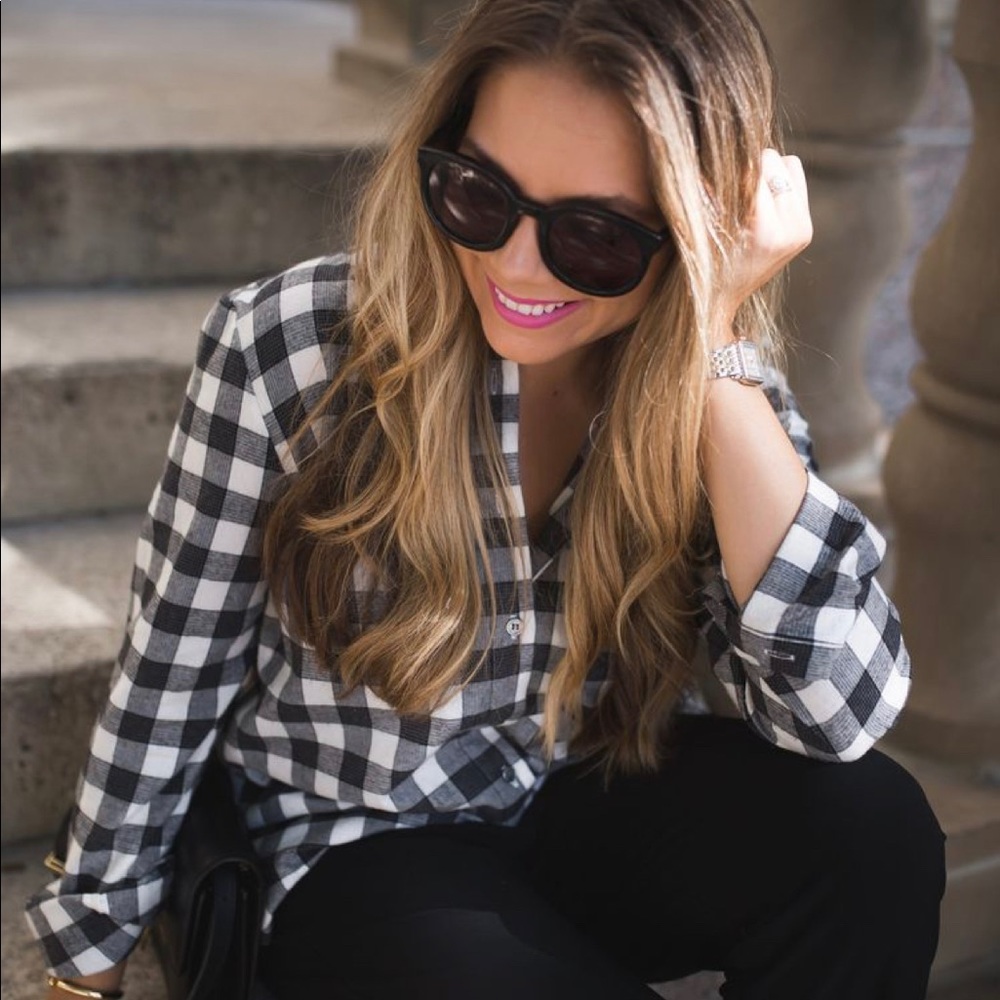 Land’s End Flannel Black and White Plaid Button Up Shirt 2P